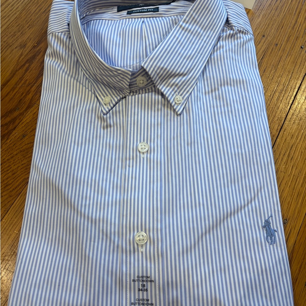 Polo by Ralph Lauren Blue & White Striped Button-Down Dress Shirt